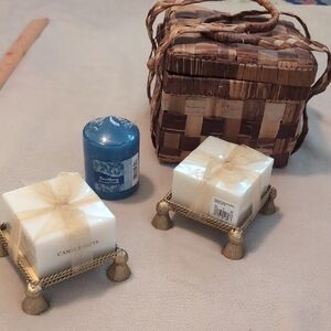 Candle Gifts White Decorative Square Candle with Gold Ribbon